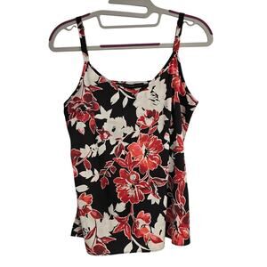 Women's WHBM Red & Black Floral Silky Feel Camisole Tank | Size 2